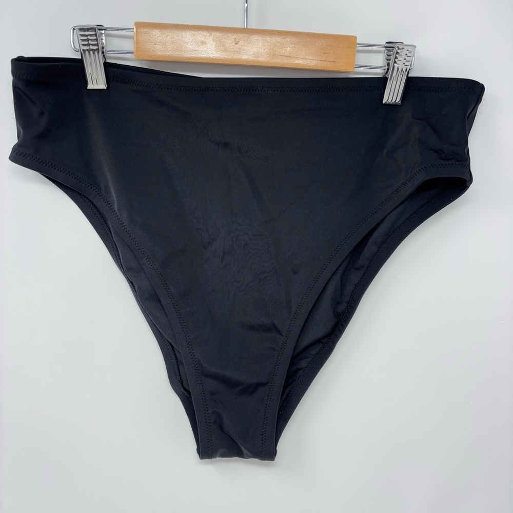 Shade Shore Bikini Bottom High Waist Full Coverage Swim Fabric Black Women L